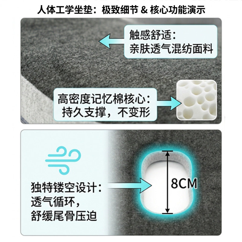 镂空坐垫记忆棉防屁股痛