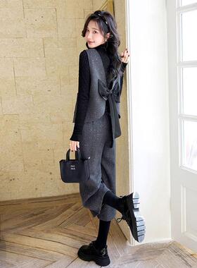 蝴蝶结小香风套装三件套入秋穿搭2025新款超火今年爆款气质阔腿裤