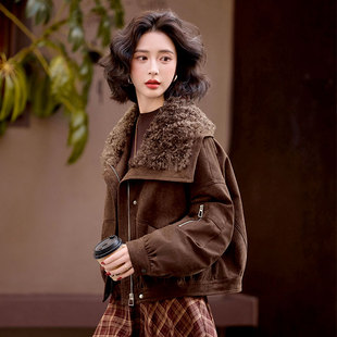 羊羔毛翻领羽绒服麂皮绒外套女款冬季2025新款短款高端洋气小个子
