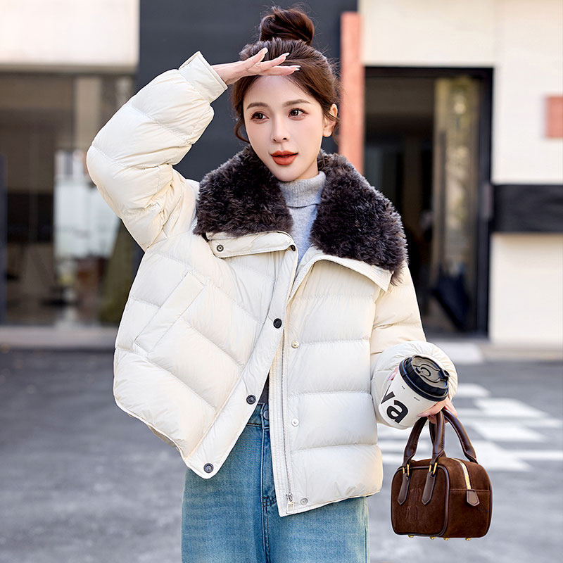 90白鸭绒超好看大翻领保暖羽绒服