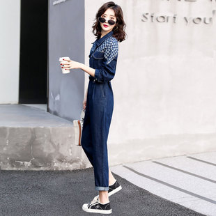 秋季2025年新款牛仔工装连体裤套装女高级感春秋气质连衣裤小个子