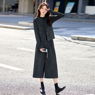 马甲七分阔腿裤三件套装女款2026新款超火穿搭一整套时尚洋气时髦