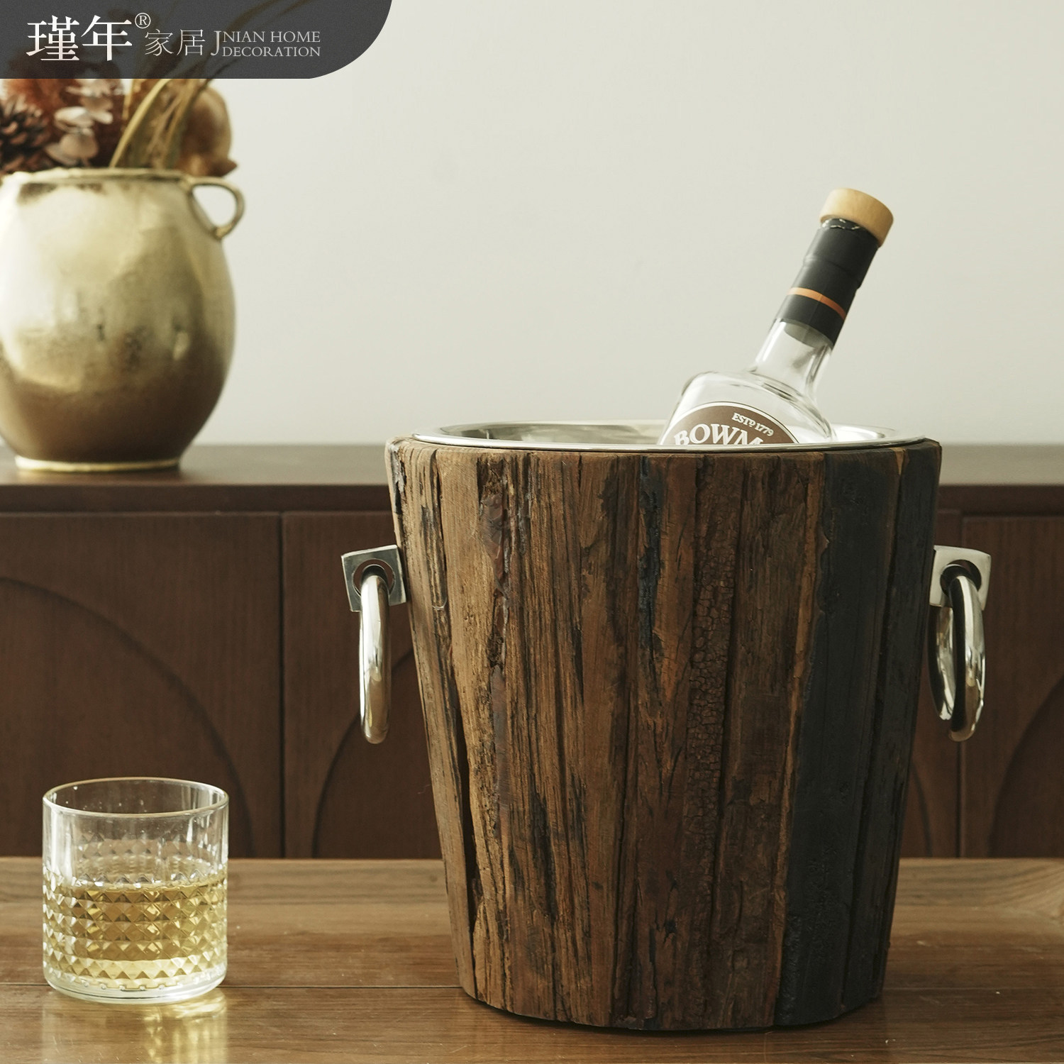 现代轻奢木纹高档冰酒桶图片