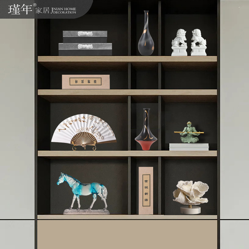 新中式组合搭配装饰品摆件客厅玄关创意狮子马扇子悟空首饰盒摆设