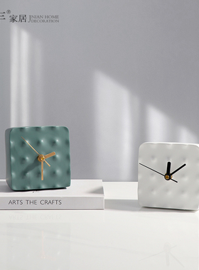 北欧现代简约创意几何钟表摆件样板间卧室床头柜客厅家居软装饰品