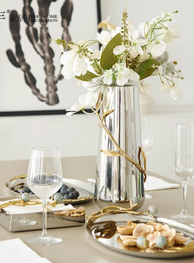 简约现代轻奢创意花器纸巾架托盘摆件样板间酒店餐厅客厅桌面摆设