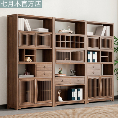 新中式博古架茶叶柜展示架书架格子茶楼茶室家具实木胡桃木色