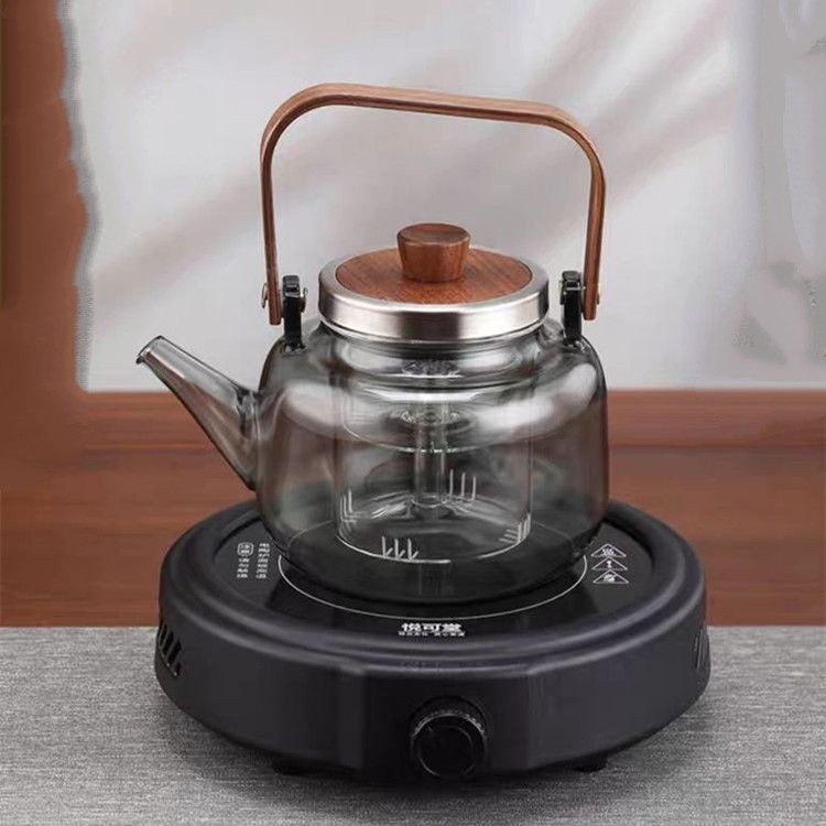 提梁壶烟灰自动功夫茶具高低实木盖胡桃木煮茶器电陶炉明火泡茶壶