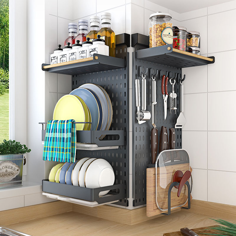 免打孔洞洞板厨房置物架魔术贴壁挂式调料架刀架碗架抹布收纳免钉