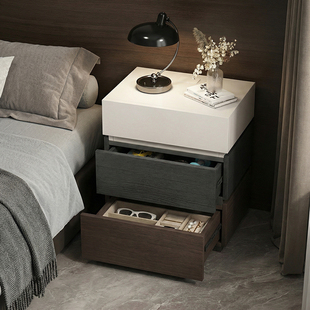 朴昂【千年舟授权】实木暗格床头柜带锁小众设计感家用卧室储物柜