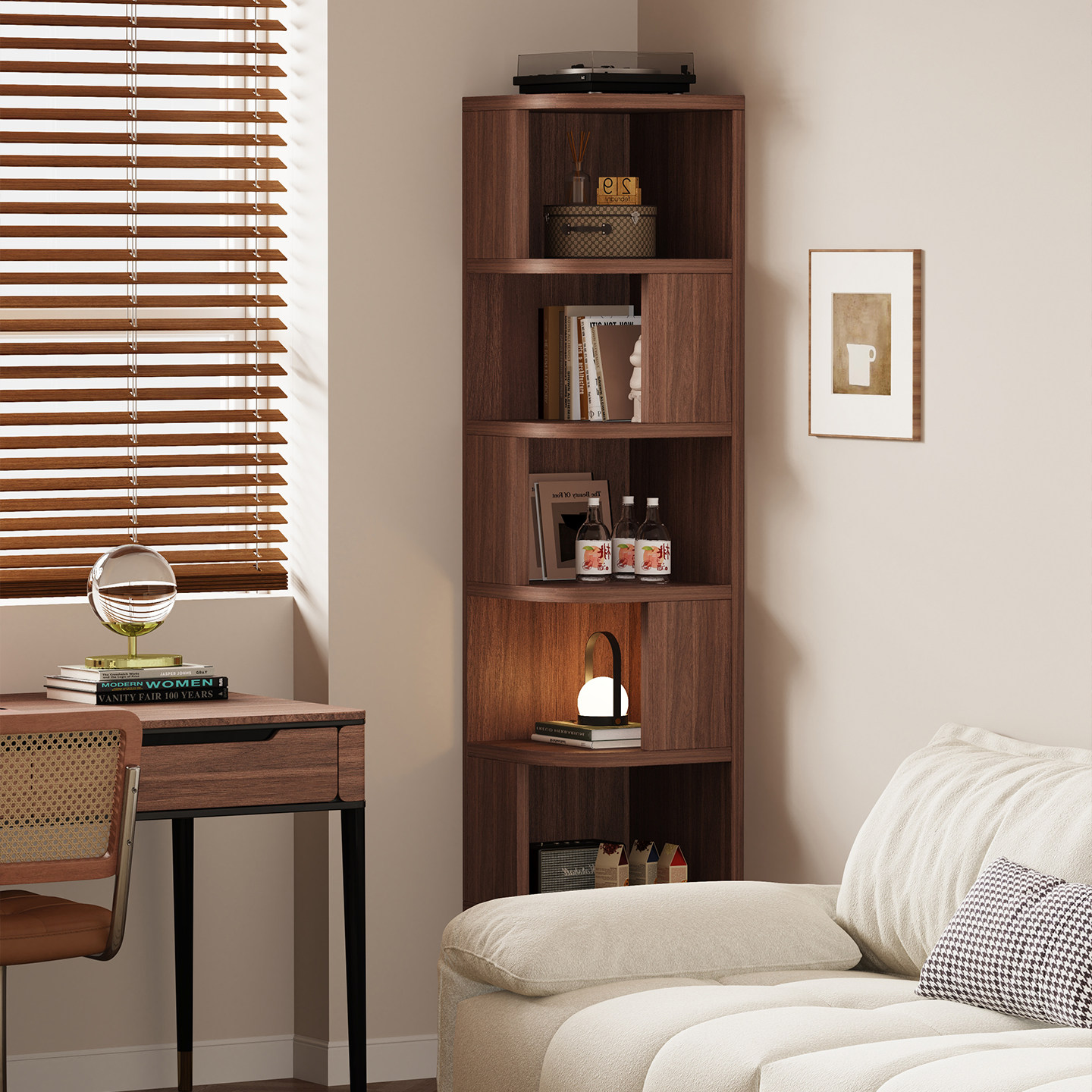 转角书架墙角实木收纳架客厅角柜卧室拐角床头书柜落地储物置物架,住宅家具,角柜,淘宝优惠券,粉丝福利购,淘宝优惠卷