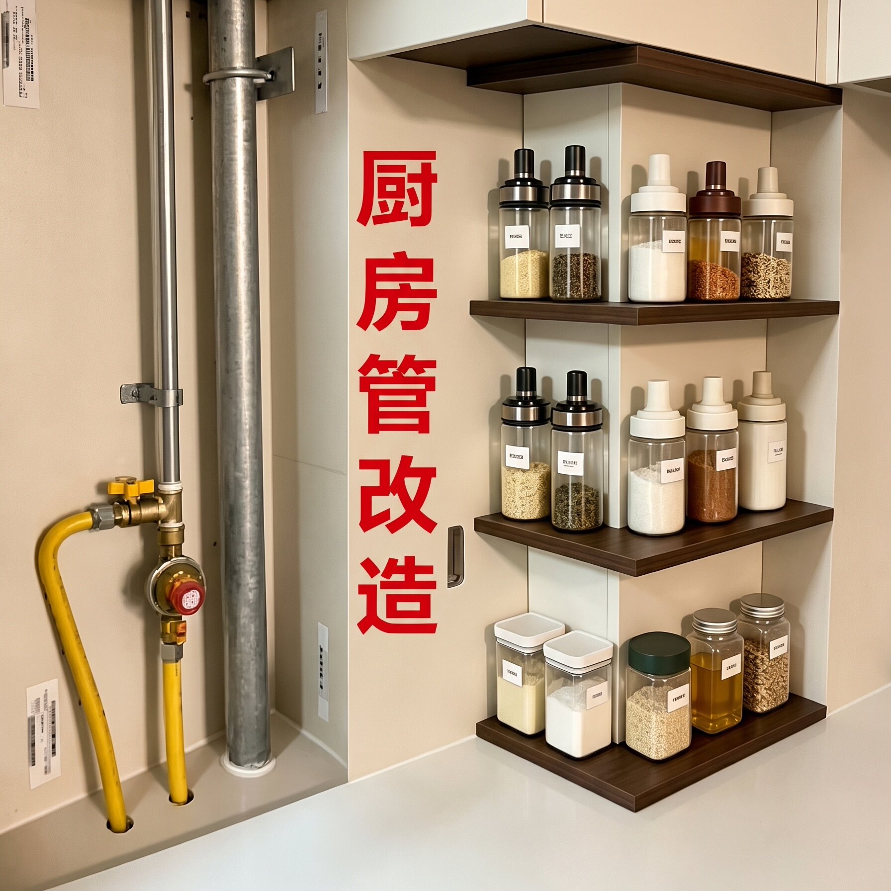天燃气管道遮挡罩实木置物架厨房调料装饰遮丑神器可定制墙上挡板图片