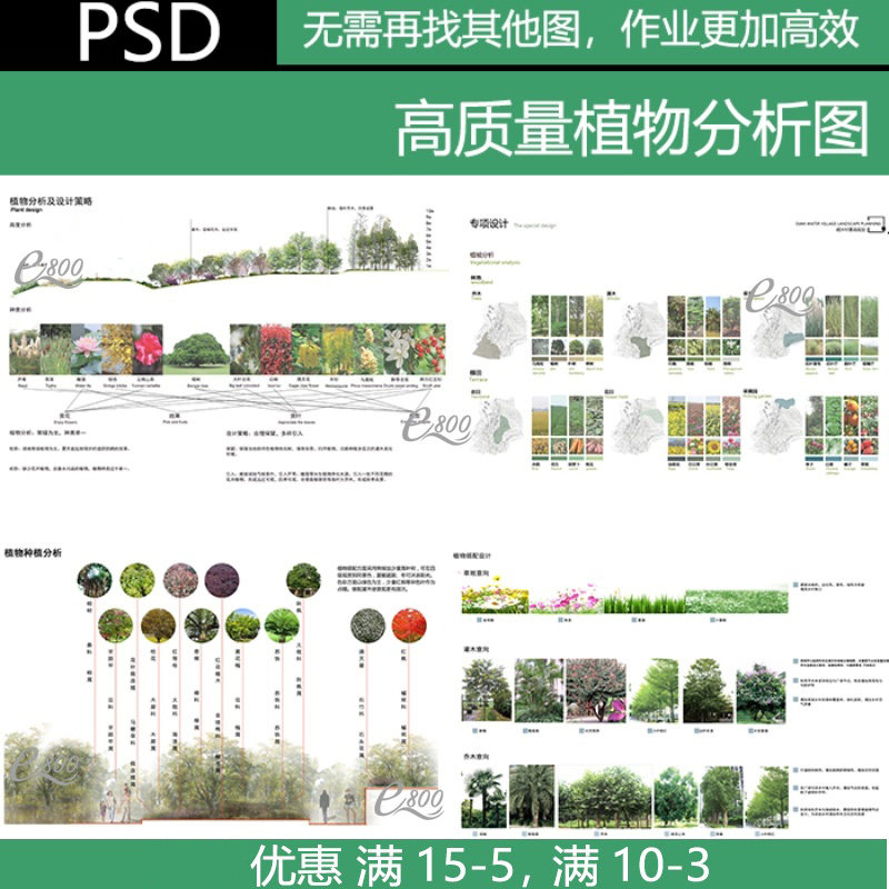 景观园林ps植物分析图psd素材景观竞赛风小清新效果图前期分析