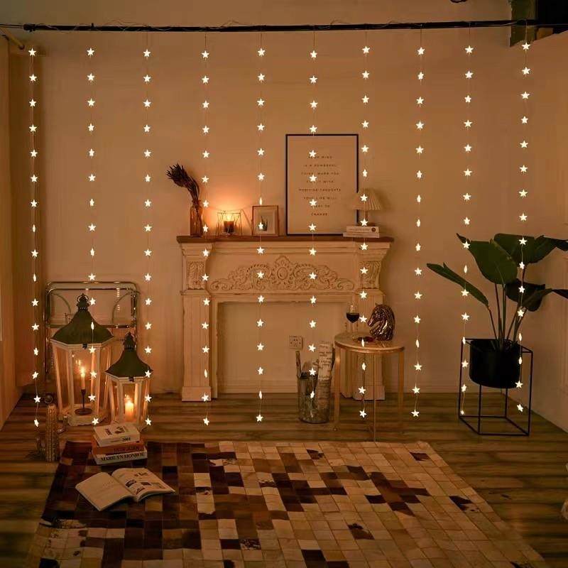 led彩灯闪灯灯串满天星卧室帘子装饰门帘气氛灯网红瀑布灯窗帘灯