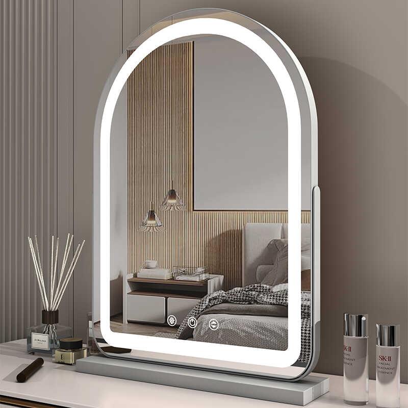 拱形大号化妆镜台式桌面化妆镜led带灯ins化妆台家用智能镜子充电