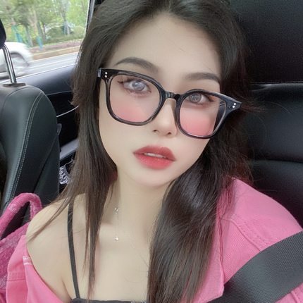 爆款黑框自带腮红眼镜女纯欲风太阳镜渐变粉大框素颜神器近视镜