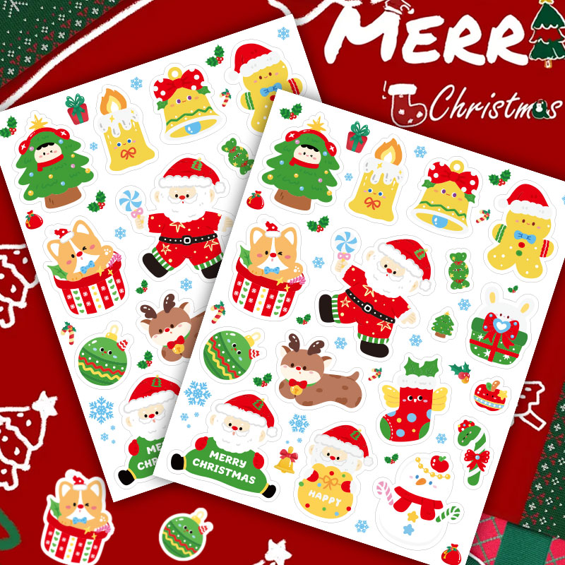 新款圣诞节贴纸卡通可爱圣诞老人麋鹿平安夜礼物装饰贴画防水自粘