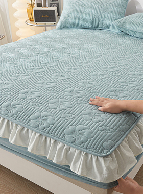 全棉床笠带裙边加厚夹棉纯棉防滑花边款床罩套a类母婴级四季通用