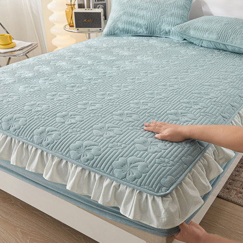 A类全棉床笠加厚夹棉花边床罩