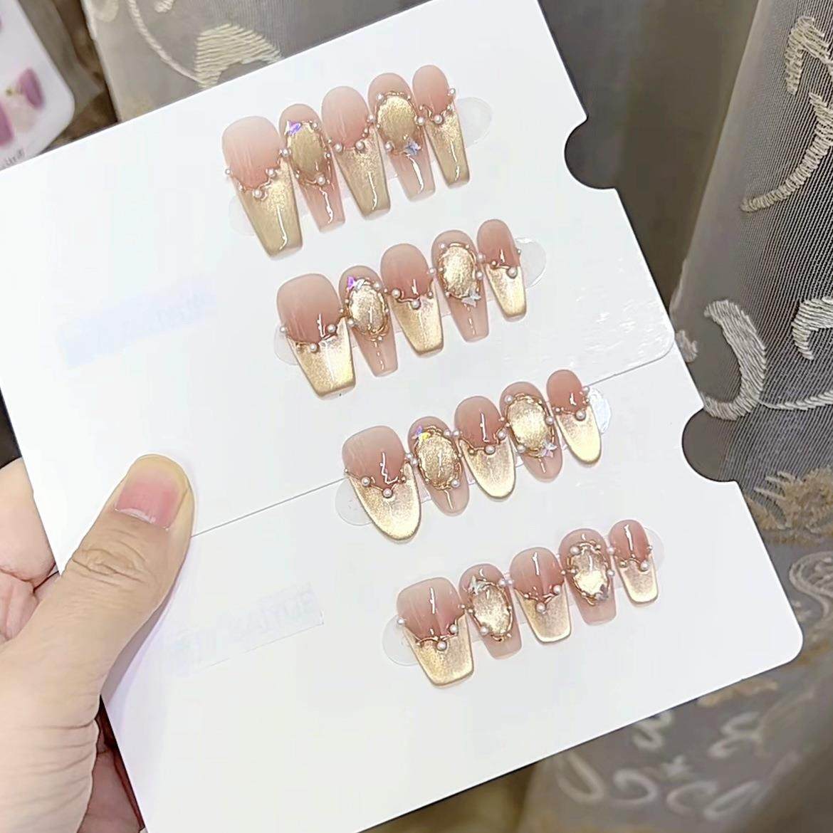 纯手工光疗穿戴甲片镜花水月穿戴甲成品重复使用美甲