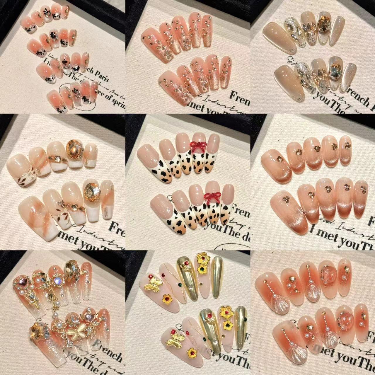 艺禾 纯手工光疗穿戴甲秋冬新款成品重复使用美甲贴片可拆卸