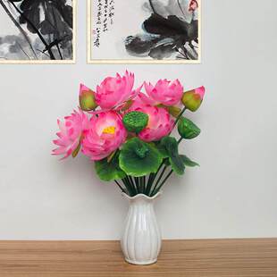 彷真荷花莲花供佛用品佛前供花观音花寺庙供花塑料假花绢花装饰花