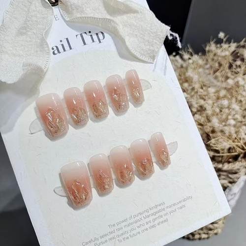 穿戴甲10片S180香槟之夜短梯纯欲温柔显白气质少女学生上班族美甲