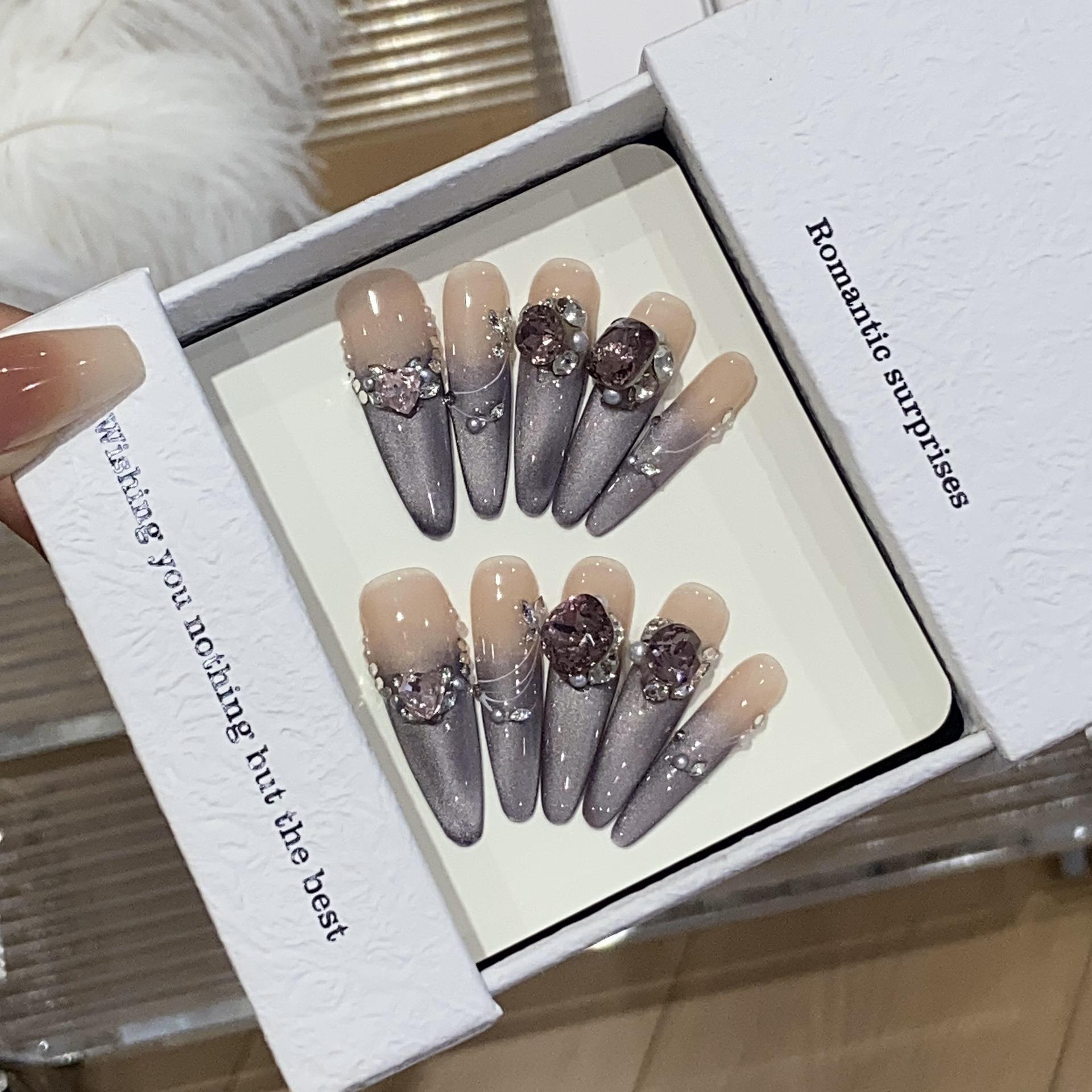 一只顾美甲 紫罗兰法式碎钻蝴蝶爱心精品K9钻一秒心动指甲贴片