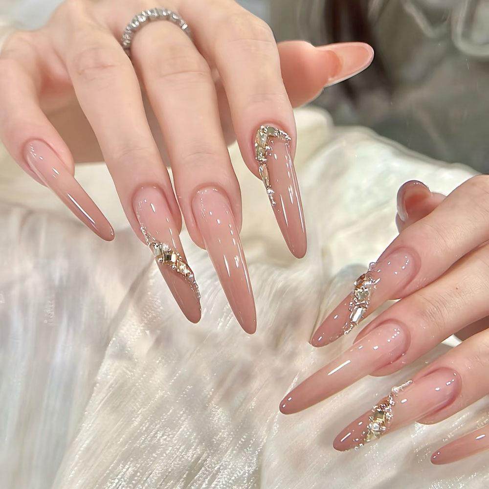 人间水蜜桃裸色嬛嬛爆闪长款温柔百搭纯欲氛围感显白穿戴甲成品