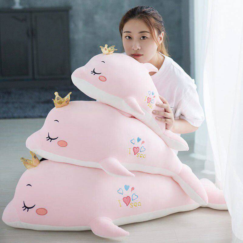 儿童陪睡海豚毛绒玩偶公仔冰丝女生睡觉抱枕夏天清凉鲨鱼可爱大号