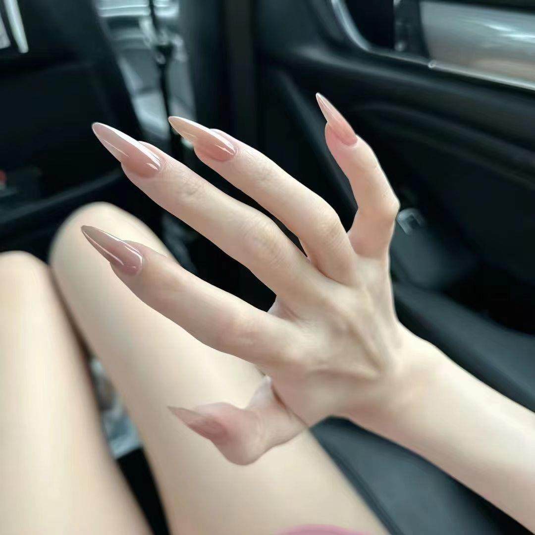 华妃系列裸色冰透温柔杏仁手工穿戴甲成品小众美甲贴片中长款10片,收纳整理,指甲油收纳盒,淘宝优惠券,粉丝福利购,淘宝优惠卷