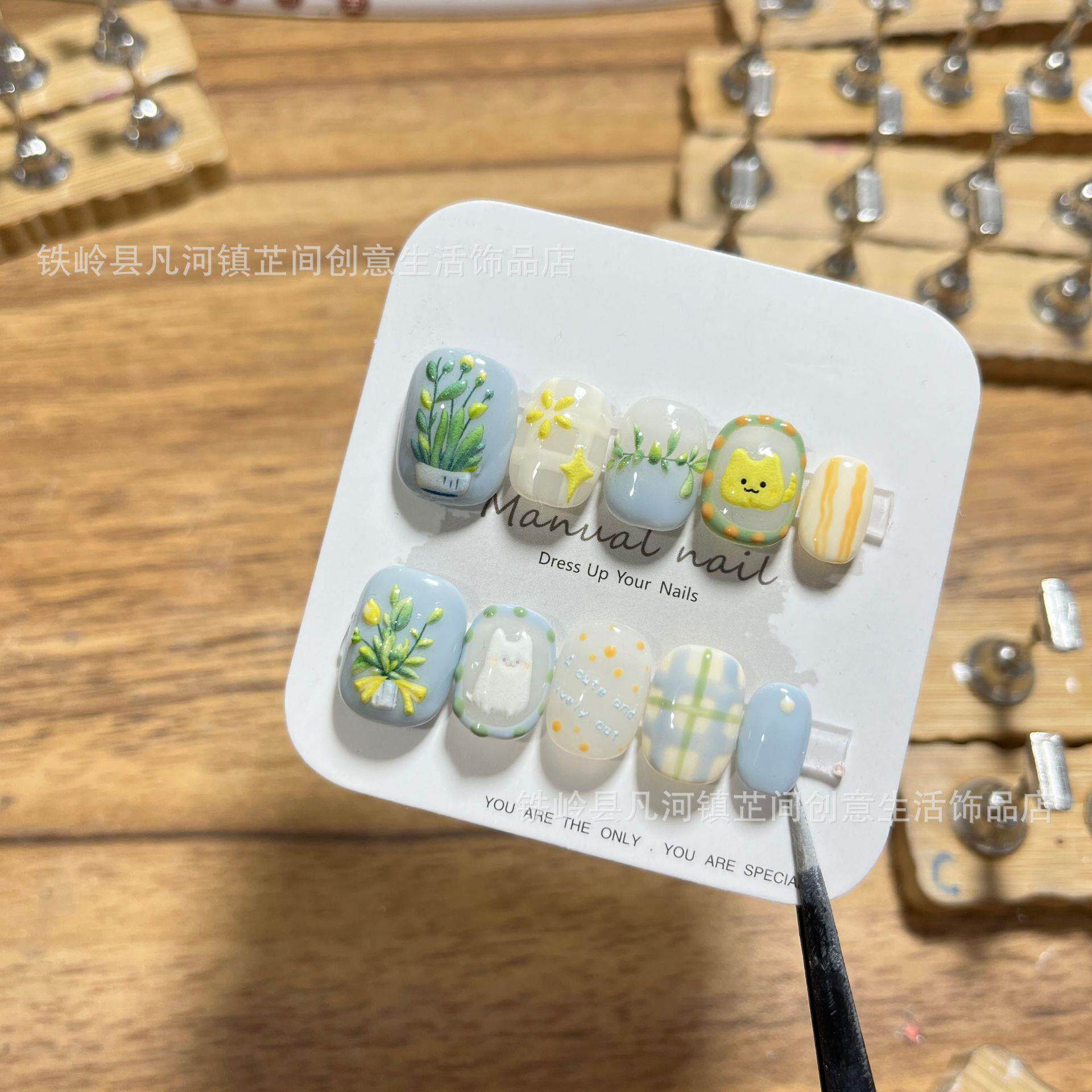 纯手工制作可爱卡通少女短圆穿戴美甲贴片可拆卸A218,收纳整理,指甲油收纳盒,淘宝优惠券,粉丝福利购,淘宝优惠卷