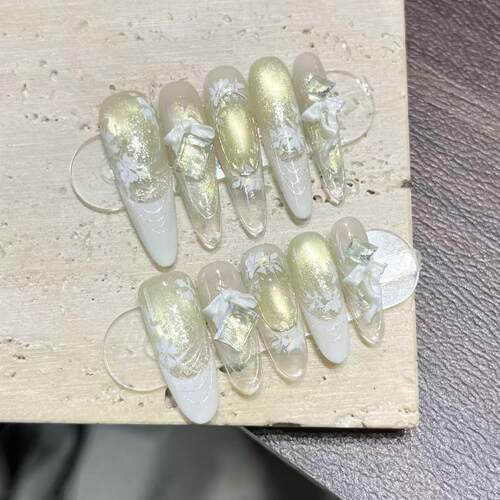 2026绿野青露纯手工仙女美甲蝴蝶晕染高级油画氛围猫眼穿戴甲