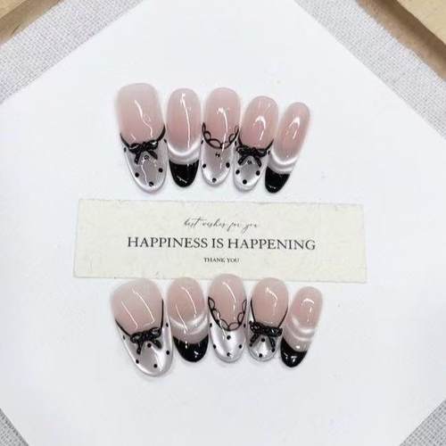 奈姿 纯手工光疗穿戴甲黑芭蕾成品重复使用可拆卸美甲贴片