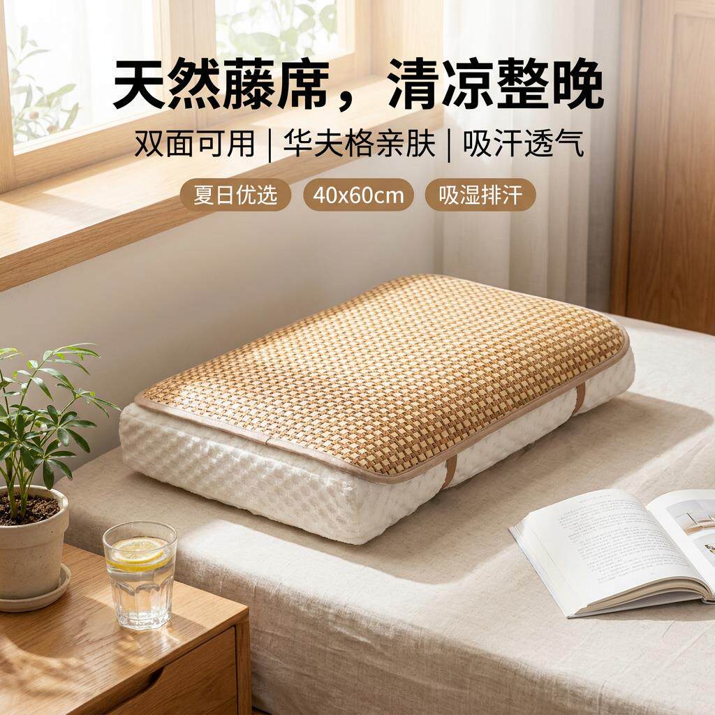 枕头套40x60cm夏天防出汗枕芯隔离保护套小尺寸凉席枕片藤席枕套