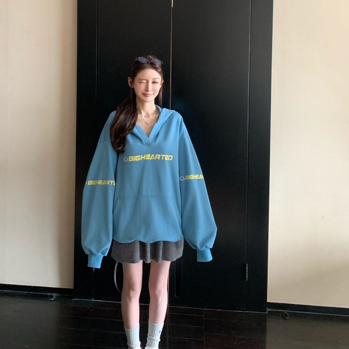 章若楠同款360G撞色套头卫衣女