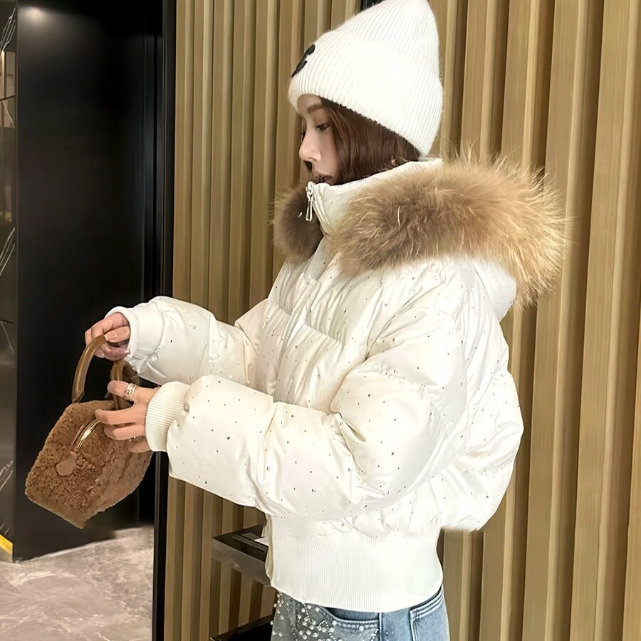 网红同款暗黑满天星烫钻羽绒棉服