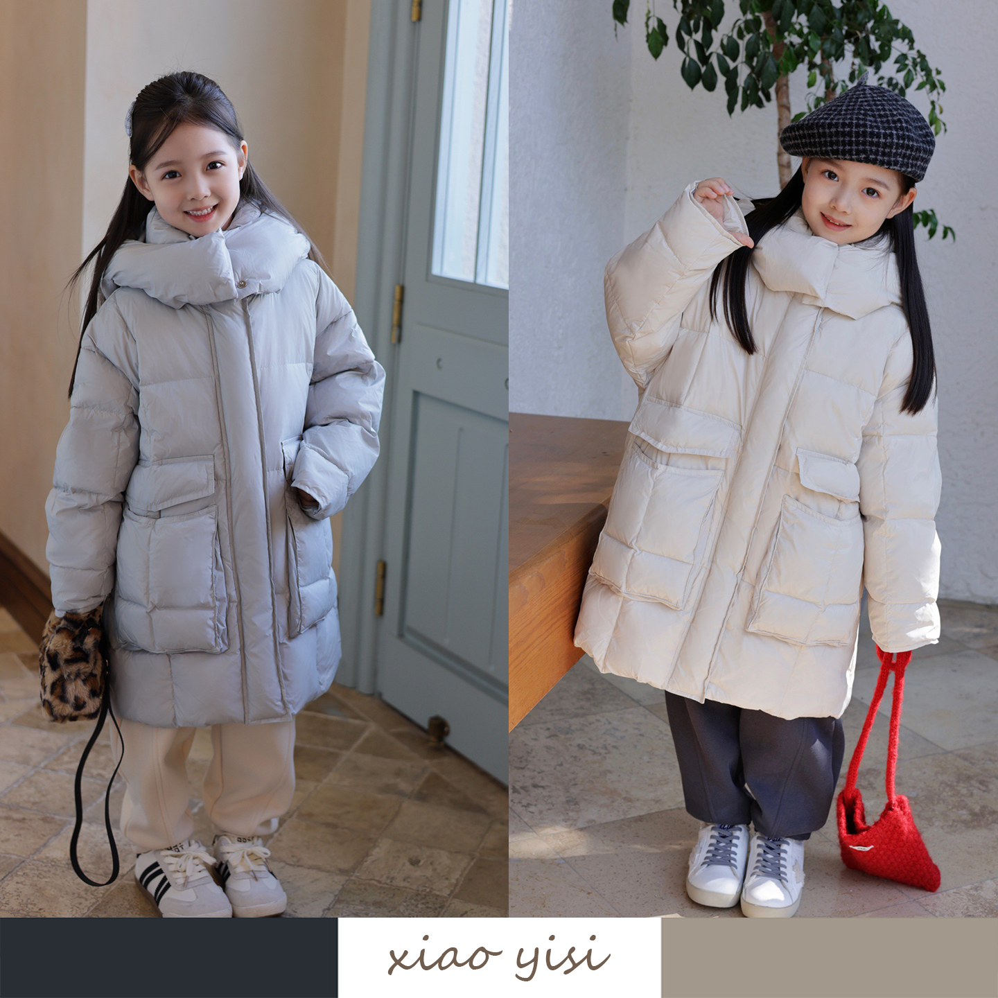 25女童三防超厚连帽中长款羽绒服