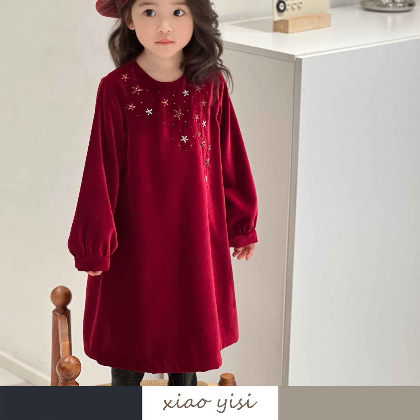 女童重磅丝绒裙重工手工绣钻