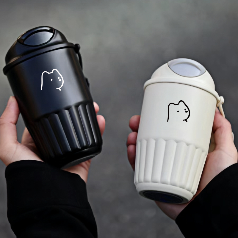 高颜值陶瓷内胆咖啡杯带吸管杯子