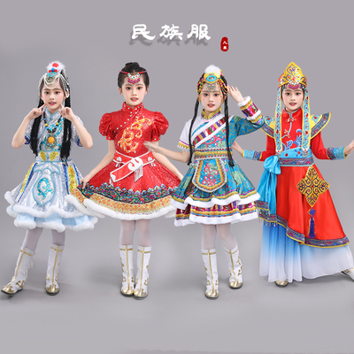 新款儿童洁白的哈达演出服女童藏族蒙古族舞蹈表演服装现货