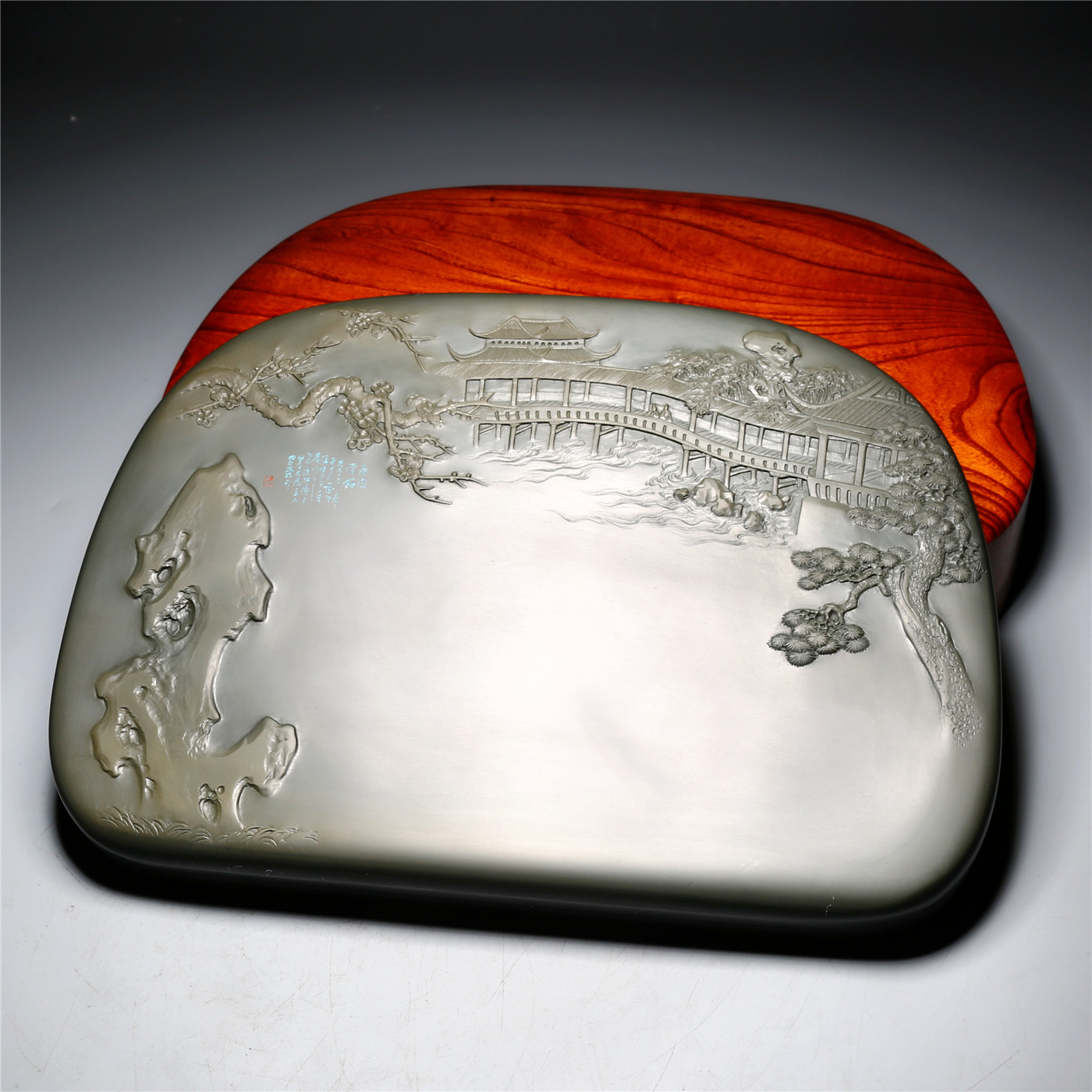 一物一拍匠心非遗大师砚 西园赏梅 高档老坑原石砚台 珍藏品手工砚老坑原石歙砚精品品高档原石歙砚文房端砚