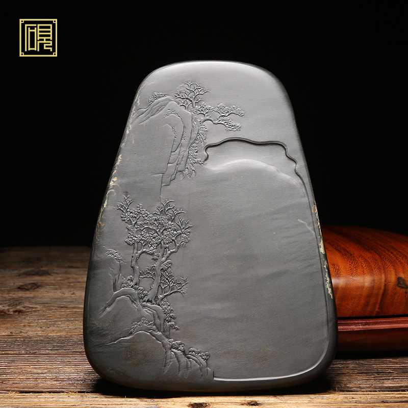 雕刻天然原石老坑四大名坑龙尾山安徽歙县歙砚端砚高档文房礼品四宝