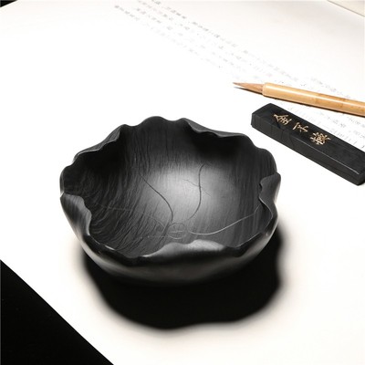 匠心非遗歙砚精品文房砚小荷田田多功能文房墨海水盂墨池笔舔天然原石加水砚台书房茶室摆件匠心制作文房雅器