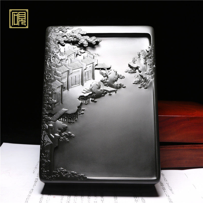 匠心非遗 大师砚 高档老坑砚台 许亚祥作品《无梦徽州》老坑坑黑龙尾作品 精品高档原石歙砚文房四宝端砚