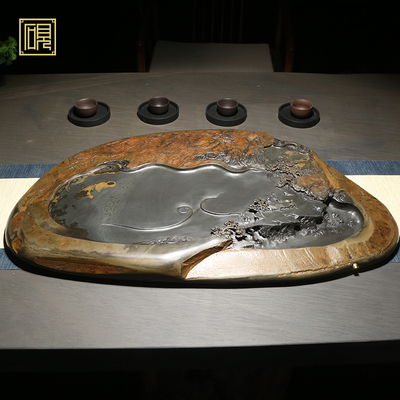 老坑砚石茶盘茶海小桥流水