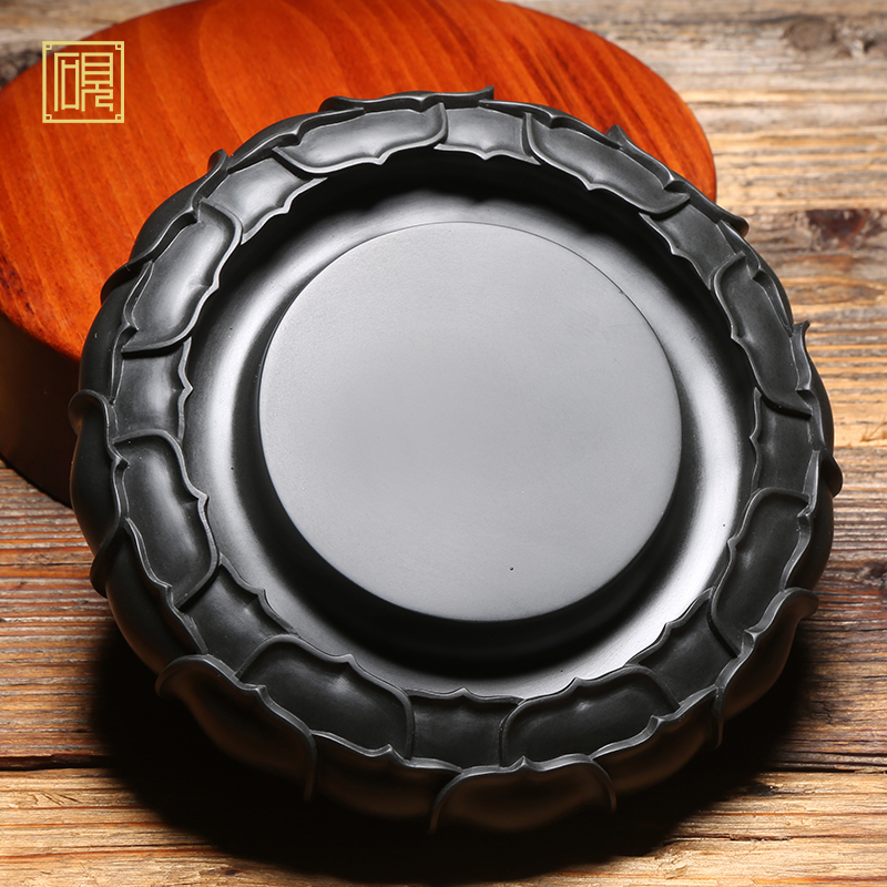 匠心非遗 安徽歙砚 工艺美术大师作品《莲花砚》老坑砚台 天然原石黑龙尾砚高档精品砚台礼品文房四宝