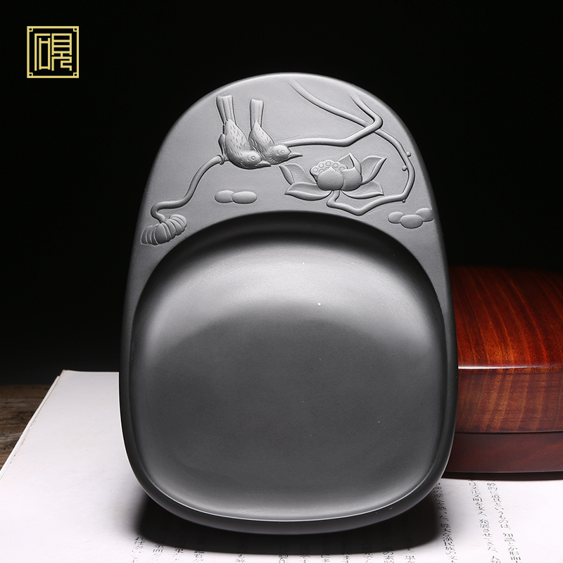 匠心非遗省级名师老坑砚台天然原石砚台 和和美美 手工雕刻老坑四大名坑龙尾山安徽歙县歙砚端砚高档文房礼品