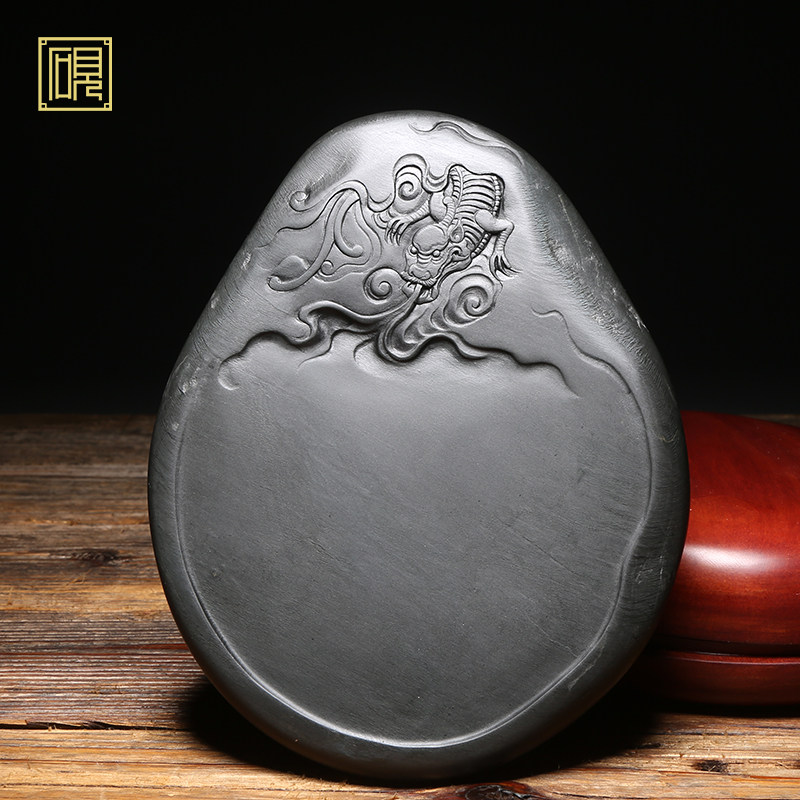 【孤品】名师四大名坑老坑砚台《螭龙戏水》老坑龙尾砚精品天然原石砚台歙砚书法绘画作品用歙砚端砚高端文房