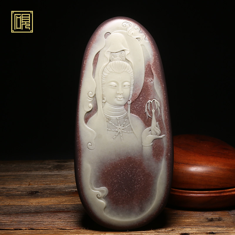 天然原石砚台《观音普渡》老精品